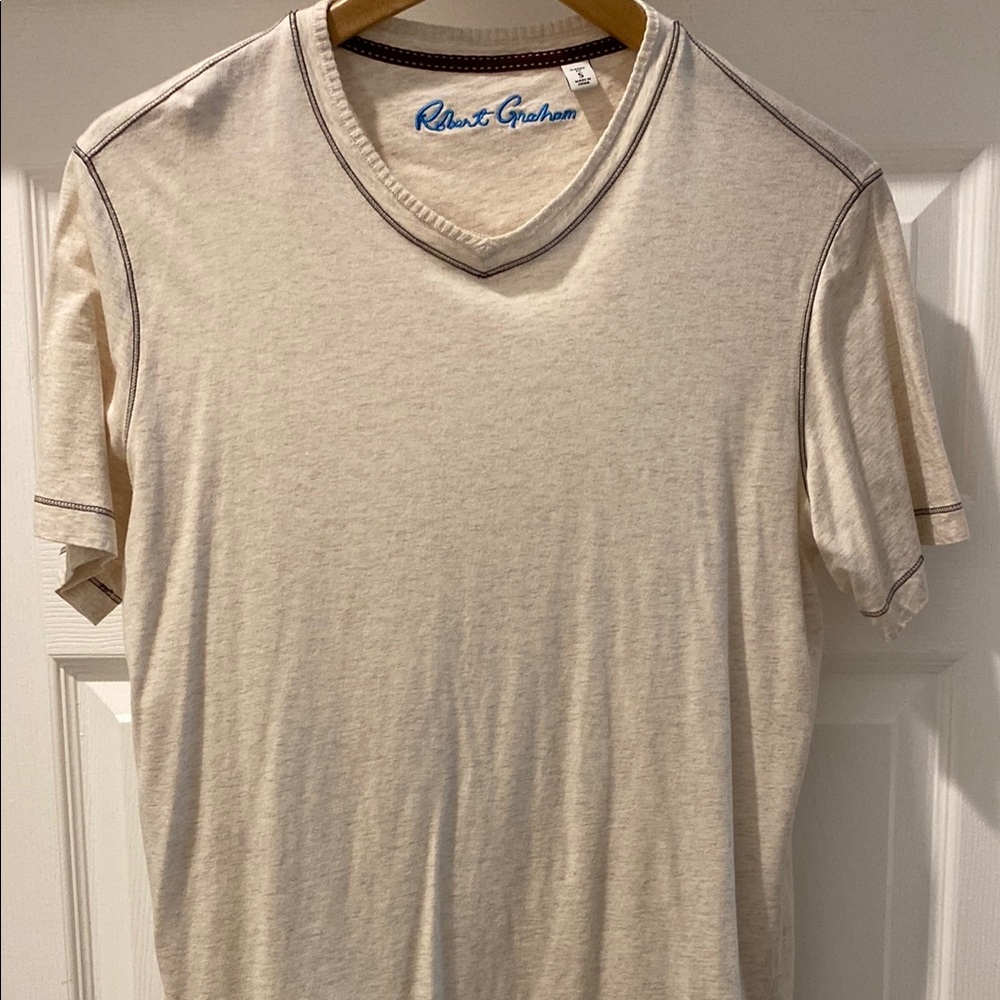 Robert Graham Beige V-Neck T-Shirt